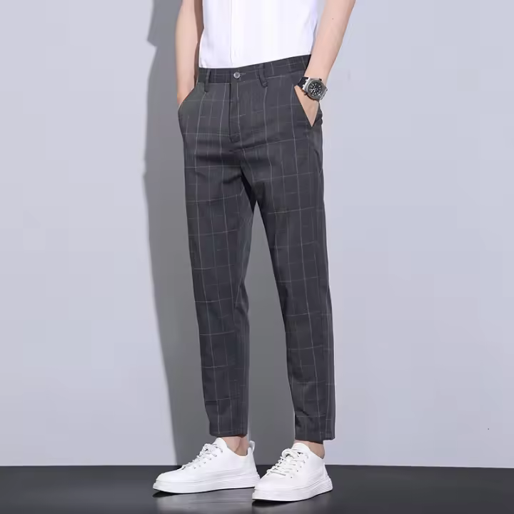 [] Primavera verano nuevo casual para hombres, corte entallado a cuadros simple, pantalones cortos de pierna recta personalizados y versátiles 956 - 1