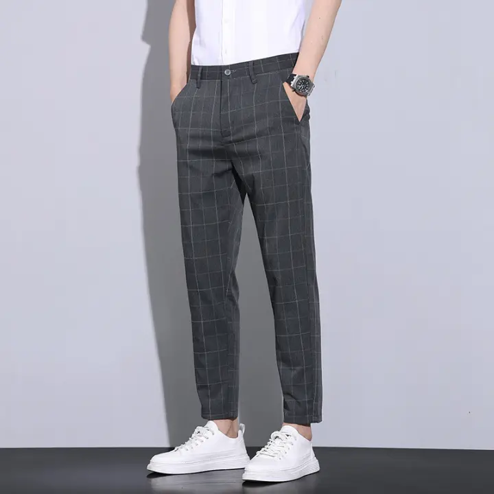 [] Primavera verano nuevo casual para hombres, corte entallado a cuadros simple, pantalones cortos de pierna recta personalizados y versátiles 956 - 1