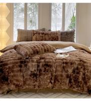 Juego de ropa de cama cálida de piel sintética de conejo, funda de edredón cálida transpirable, agradable a la piel, Queen, acogedor, Otoño e Invierno - details 17