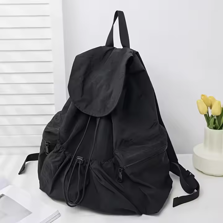 Mochila de moda para mujer, elegante cordón plisado, bolso de estudiante con solapa de gran capacidad, correas dobles - 1