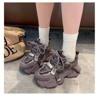 2025 primavera y otoño nueva malla de fondo grueso esponja pastel versátil Popular corto altura creciente Casual zapatos de mujer - details 4