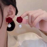Pendientes largos elegantes con borlas de rosas rojas francesas, adecuados para mujer, colgante de circonita con temperamento R, joyería para fiestas y bodas - details 9