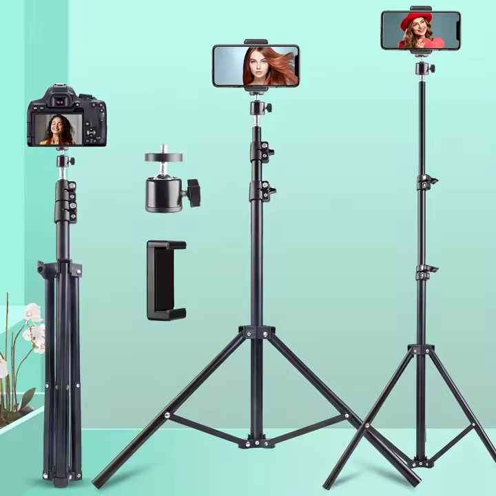 Trípode de acero inoxidable de 160,02 cm para smartphone y cámara, palo selfie extensible con soporte para teléfono, rotación vertical y horizontal, instalación montada en soporte, sin carga - 1