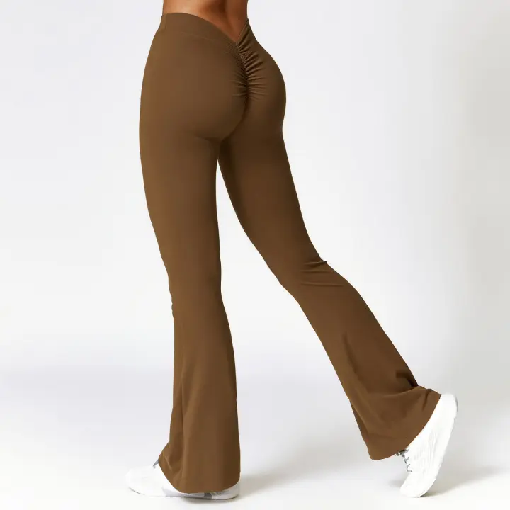 Pantalones de Yoga con Flecos en Forma de V para Mujeres Leggings de Cintura Alta y Pierna Ancha para Gimnasio y Deportes Pantalones de Baile - 1