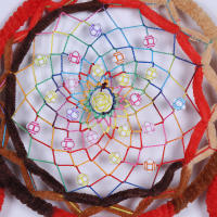 Atrapasueños de cinco anillos con lazo indio creativo para niña, atrapasueños, adornos colgantes para el hogar, flecos de plumas dobles - details 2