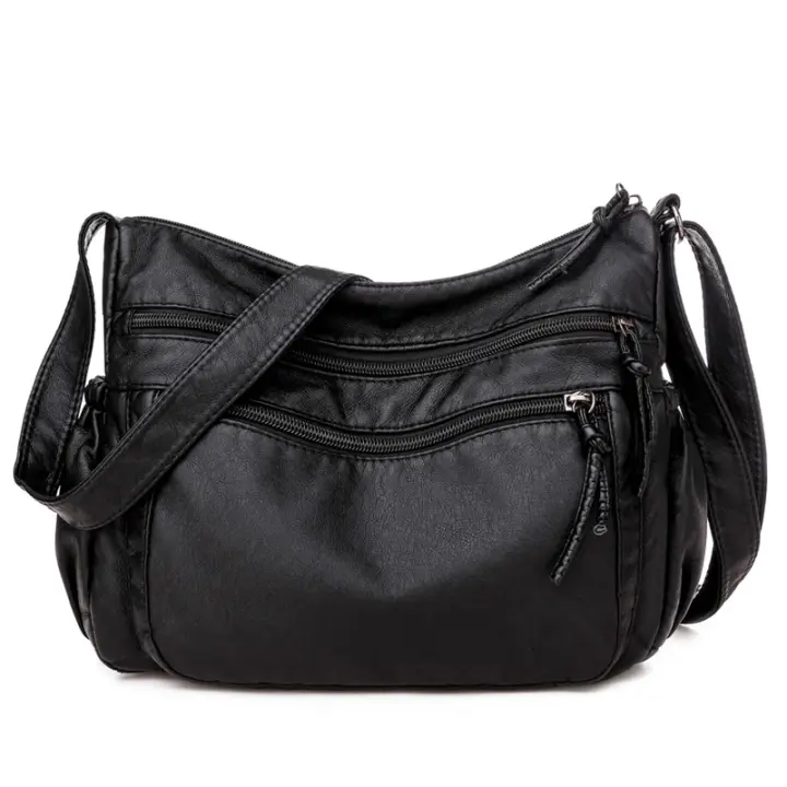 Bolso cruzado de mujer, bolso de mano de mujer, bolso cruzado de mano de cuero, bolso tote, bolso bandolera, bolso bandolera vintage de gran capacidad, bolso de mujer de cuero lavado - 1