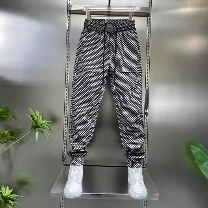 Pantalones informales de Jacquard para hombre, pantalón elástico, a la moda, versátil, transparente, pies pequeños, primavera 2025 - 1