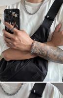 Brazalete con cadena de mano para hombre, pulsera de acero inoxidable, brazalete italiano plateado, poderoso y dominante, joyería de estilo áspero de moda - details 1