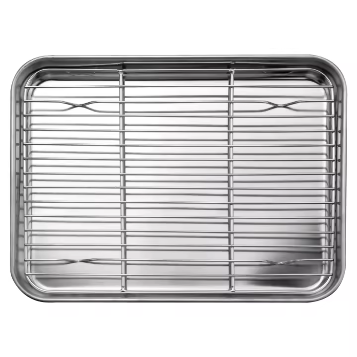 Juego de bandeja y estante para horno tostador de 10 pulgadas, sartén pequeña de acero inoxidable con estante de refrigeración, hoja para hornear apta para lavavajillas - 1