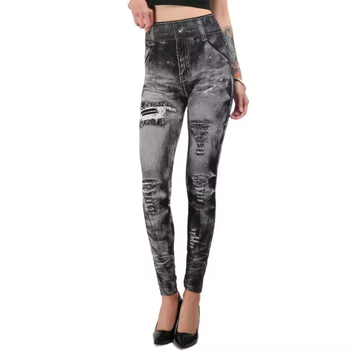 Tela de malla de imitación para mujer, jeans estampados, ropa de mujer de moda multicolor, levantamiento de cadera - 1