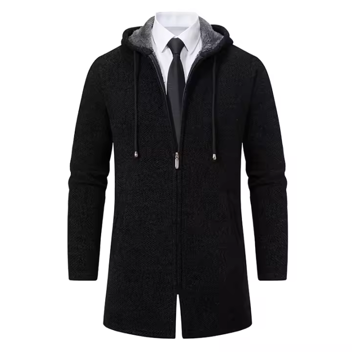 Suéter de punto con capucha para hombre, cárdigan grueso de lana, suéter para exteriores, abrigos informales sólidos y versátiles, holgados, para otoño e invierno - 1