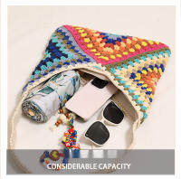 Bolso de algodón tejido de un solo hombro estilo étnico, bolso de paja, bolso de playa para vacaciones, bolso versátil para mujeres - details 3