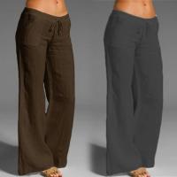 Pantalones de pierna ancha de lino y algodón para mujer, pantalón largo recto con cintura elástica y cordón, holgado e informal, con bolsillos lisos - details 15