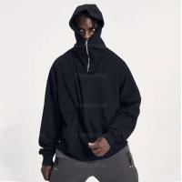 Nuevo diseño Logo Street We are Sudadera con capucha con cremallera negra en blanco de gran tamaño con hombros descubiertos y forro polar de algodón - details 3