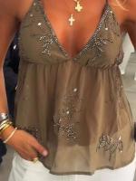 Top de Halter con Cuentas y Lentejuelas Sexy Escote en V, Espalda Abierta, Cordón, Vestido de Moda para Mujeres - details 3