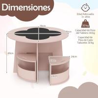 Juego de mesa y sillas para niños de 5 piezas, tablero de pizarra para escribir, mesa redonda apilable infantil con 4 taburetes de almacenamiento para actividades, arte, lectura (rosa) - details 5