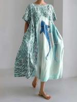 Vestido de mujer de manga corta holgado de talla grande con flor de ciruelo de estilo chino - details 4