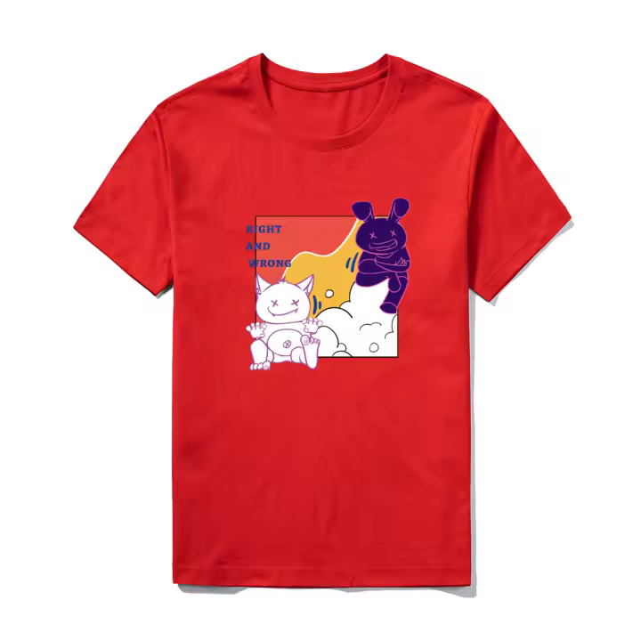 Camiseta unisex con estampado gráfico Ringht y incorrecto, 100% algodón, top informal de manga corta con cuello redondo, ropa de verano para exteriores - 1