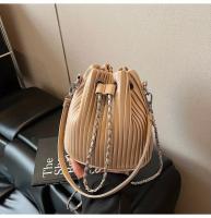 Bolso minimalista de cubo para mujer Cierre con cordón, bolso de mano elegante para uso diario y formal Accesorio de moda en tonos beige, negro, gris, khaki, rosa Finalización texturada - details 16