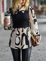Blusa de manga larga de dos piezas para mujer, camisa de retazos de punto, Top de moda, otoño, 2024 - details 8