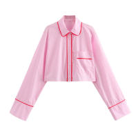 Conjunto de Moda Primaveral para Mujer Ouwu Camisa Corta de Manga Larga con Correa de Cintura Media y Pantalones Anchos - details 6