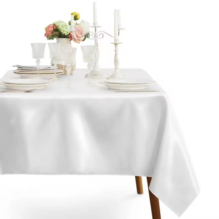Mantel de Satén Blanco Largo Overlay Suave para Bodas, Fiestas, Restaurantes, Banquetes de Navidad - 1
