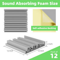 Paquete de 12 paneles de espuma autoadhesivos a prueba de sonido, espuma acústica de 12 x 12 x 2 pulgadas, para pared, hogar, estudio - details 1