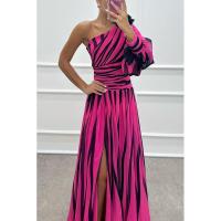 Vestido de gala largo asimétrico con estampado de rayas - Tul italiano holográfico y tecnología para graduaciones/bodas - details 8