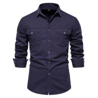 Otoño nueva camisa de tamaño europeo de algodón puro casual de moda de negocios de color sólido camisa de manga larga para hombres - details 5
