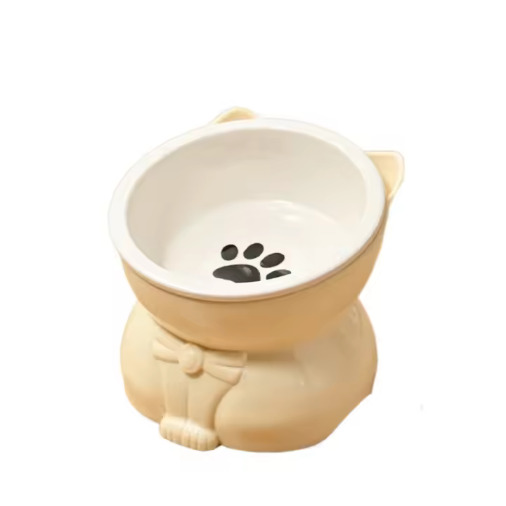 Dispensador de alimentos, cuenco de cerámica para gatos, cuenco creativo y bonito para base alta, alimentador antideslizante desmontable para mascotas, gatito y cachorro - 1