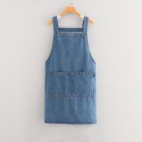 Delantal vaquero de moda duradero, diseño artístico con bolsillo, delantal Retro, delantal de trabajo coreano antiincrustante suave, delantal de cocina - details 10