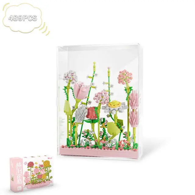 Bloques de construcción de microflores, Mini ladrillos, partículas, Vida eterna, flores, decoración del hogar, ensamblaje, rompecabezas de juguete con cubierta acrílica - 1