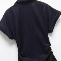 2025, vestido de manga corta con solapa, diseño plisado simple y versátil, vestido de botonadura sencilla, falda larga. - details 7