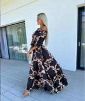 Vestido de mujer, falda larga, novedad de verano, estilo de vacaciones junto al mar, vestido estampado con cuello de una línea - details 10