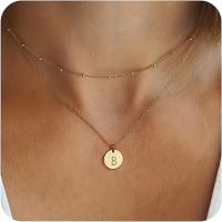 Collar Con Inicial En Capas Con Letras Inglesas Para Mujer, Chapado En Oro De 14 edredones, Collar Delicado Con Capas Doradas Par - details 2