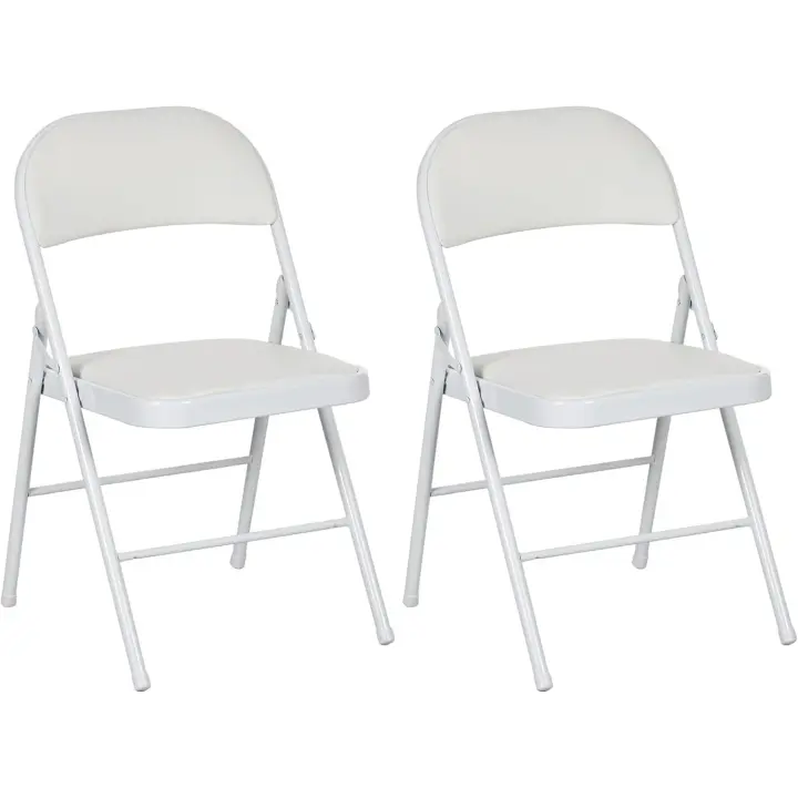 Juego de 2 Sillas Plegables Sillas Abatibles con Respaldo y Estructura de Acero para Salón Oficina Estudio 45x46x78 cm Blanco - 1