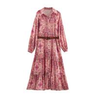 Vestido de moda para mujer, falda con estampado plisado, elegante, ajustado, con cuello en V, manga corta - details 1