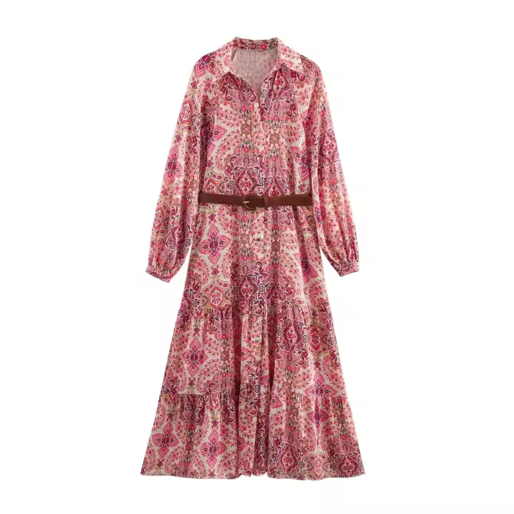 Vestido de moda para mujer, falda con estampado plisado, elegante, ajustado, con cuello en V, manga corta - 1