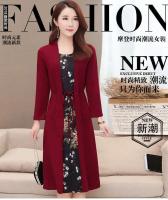 Vestido Midi Vintage ral de talla grande para mujer, moda coreana, elegante, para primavera y otoño, jersey de manga larga empalmado, bata informal - details 0