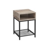 Mesita de Noche Industrial Altura Ajustable, 2 Estantes, Cajón, Diseño Rústico Marrón y Negro - details 15
