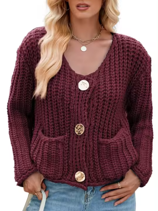 Chaqueta de Punto para Mujer Vintage Coreana Cuello en V, Moda Tendencia 2024, Attractiva - 1