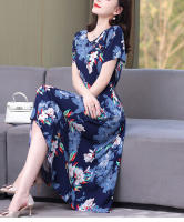 Nueva moda Casual 2024 vestidos elegantes de verano para mujeres cuello redondo estampado Vintage Vestido de manga corta ropa suelta de mujer - details 4