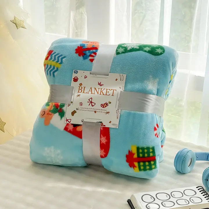 Bonenjoy-Manta de franela con estampado navideño, toalla de sofá a cuadros, Sábana suave, chal para siesta, regalo de Festival - 1