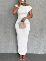 Elegante Vestido de Fiesta para Mujer Manga Corta, Escote Asimétrico, Ajuste Ajustado, Tejido Elástico Perfecto para Eventos Nocturnos o Cócteles - details 4