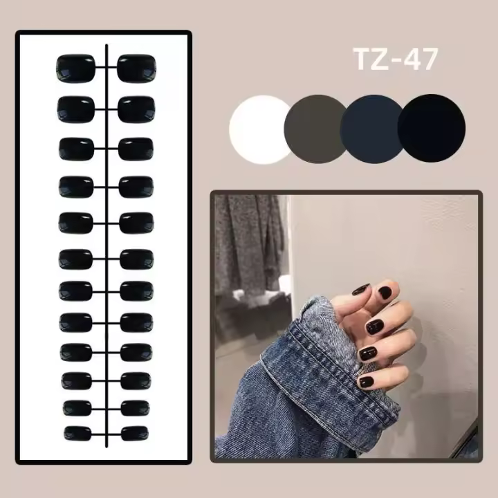 Juego completo desmontable falso de almendra y flor de melocotón de 24 piezas, puntas, uñas terminadas usables, arte de uñas - 1