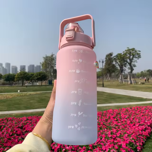 Botella potenciadora para beber, botella de agua deportiva con marcador de tiempo, 2000ml - 1