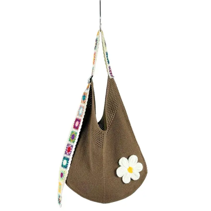 Bolso de punto de flores de ganchillo Simple, bolso de mano de playa tejido de malla, bolso de playa hecho a mano, bolso de hombro hueco de verano - 1