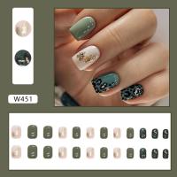 Uñas Postizas Verdes Con Patrón De Leopardo Cortas Y Redondas Completo Cubiertas Francesas Desmontables Para DIY Y Salón 24PCS - details 2