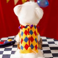 Suéter de payaso para mascotas con bordado de rosas, suéter a cuadros cálido y cómodo para perros, gorro de punto para mascotas, jersey de punto suave para perros - details 4