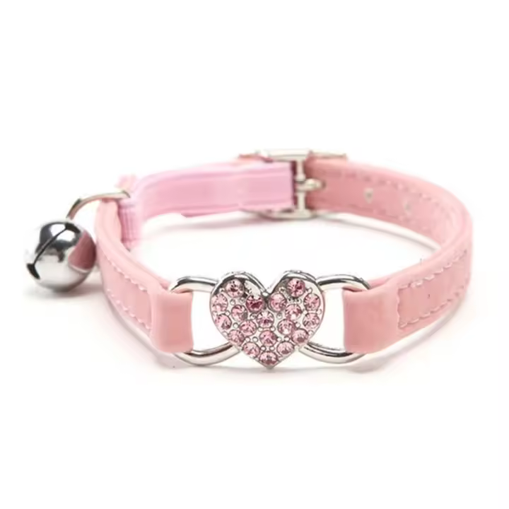 Collar de gato con campana de corazón de seguridad, Collar elástico ajustable con diamantes de colores, Collar para gato con campana, Collar suave para perro, suministros para mascotas - 1